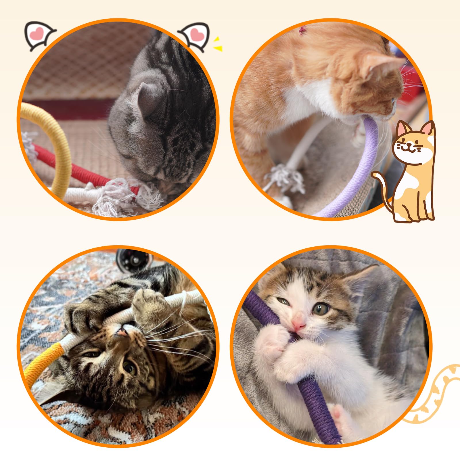 Tocirelo Lot de 6 jouets à mâcher en corde pour chat pour le nettoyage des dents, jouets interactifs pour transférer la mastication des fils, corde en coton avec boule naturelle de vigne d'argent