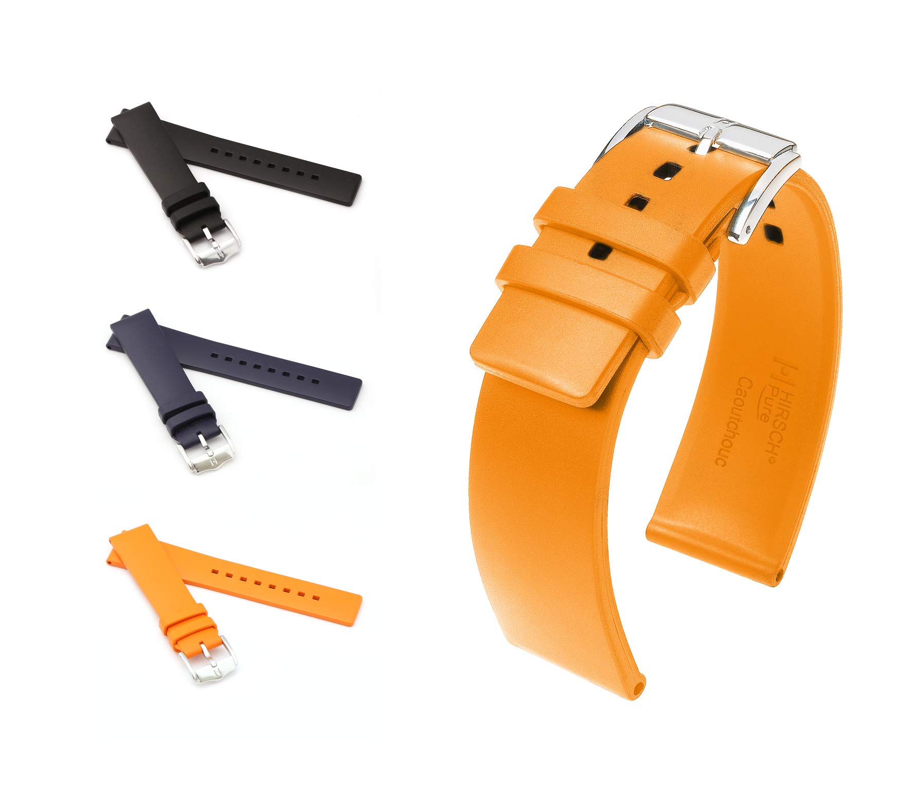 Hirsch Bracelet de montre unisexe en caoutchouc modèle Pure 20 mm Noir