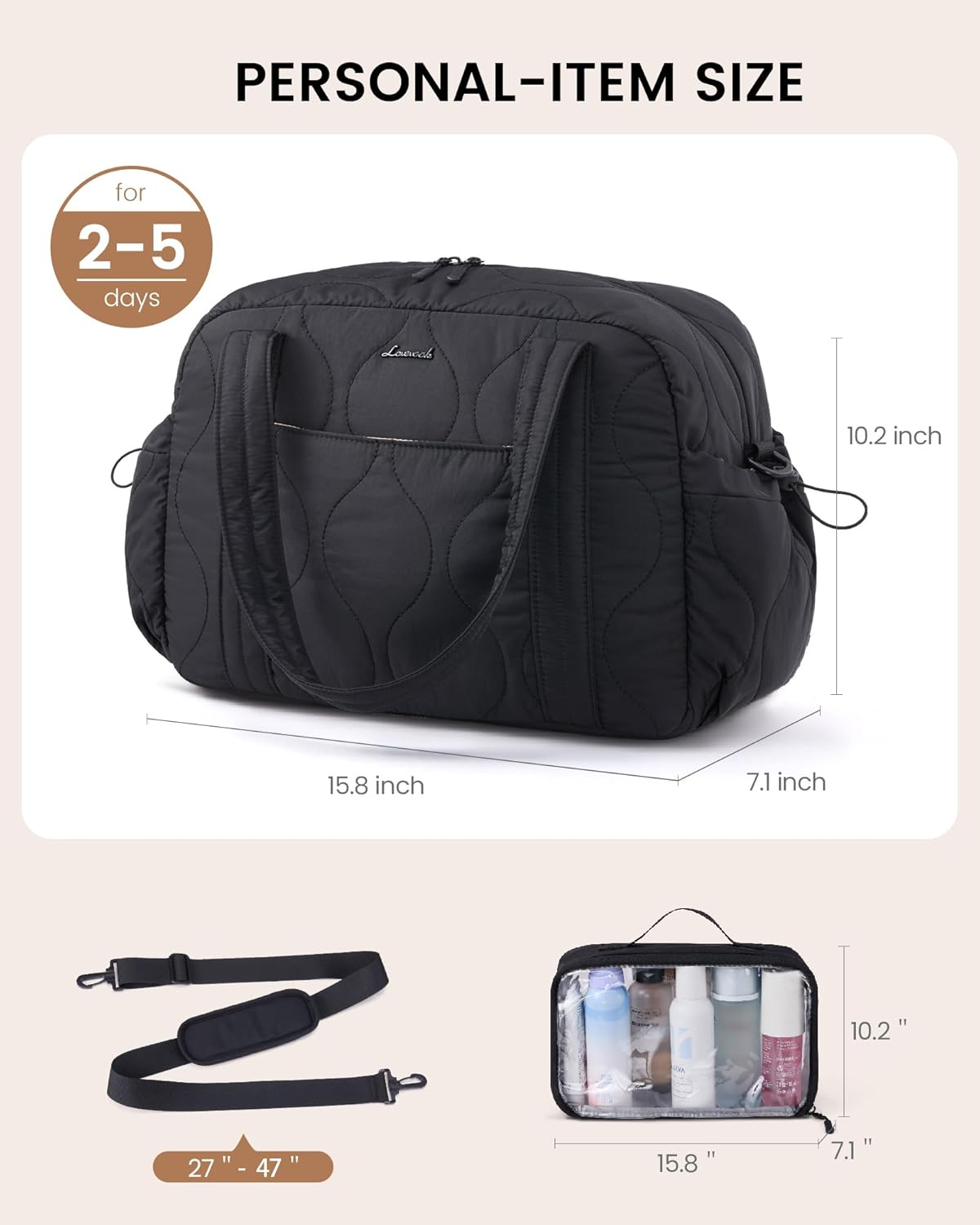 LOVEVOOK Duffle Bag for Travel, Puffer Weekender Gym Bags for Women with Toiletry Bag, Lightweight Carry on Overnight Bag Hospital Bag, Personal Item Bag for Airplanes - Image 6