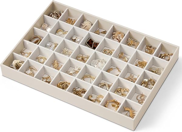 VLANDO Stackable Jewelry Tray, 40-Grid, Soft Velvet, Removable Dividers
