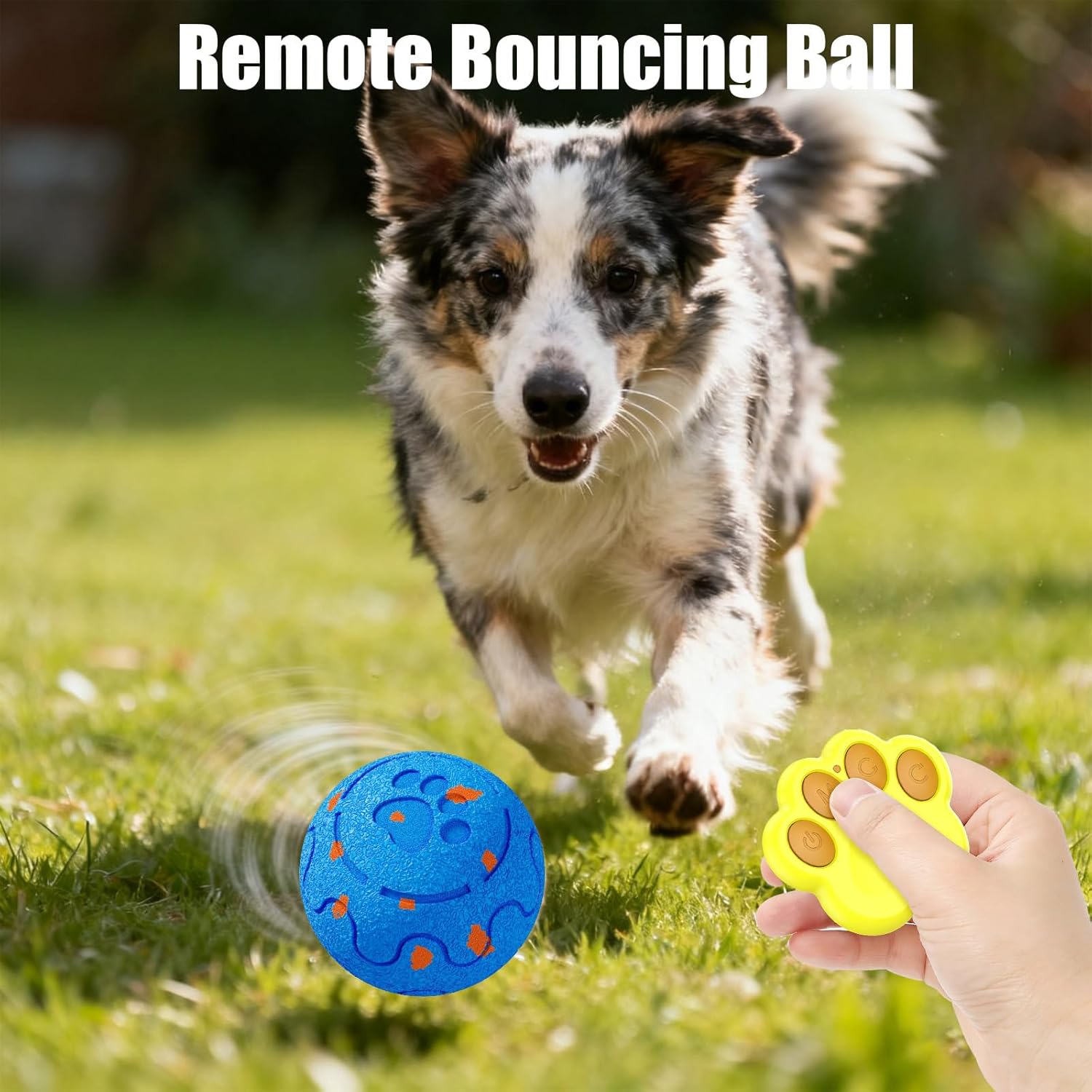 Interactive Dog Ball, Moving, Bouncing and Rotating, Silent Foam Material, IP54 Waterproof Rating, Smart Active Rolling, Stimulation Toys for Medium and to Keep Them Busy (Blue Remote control)