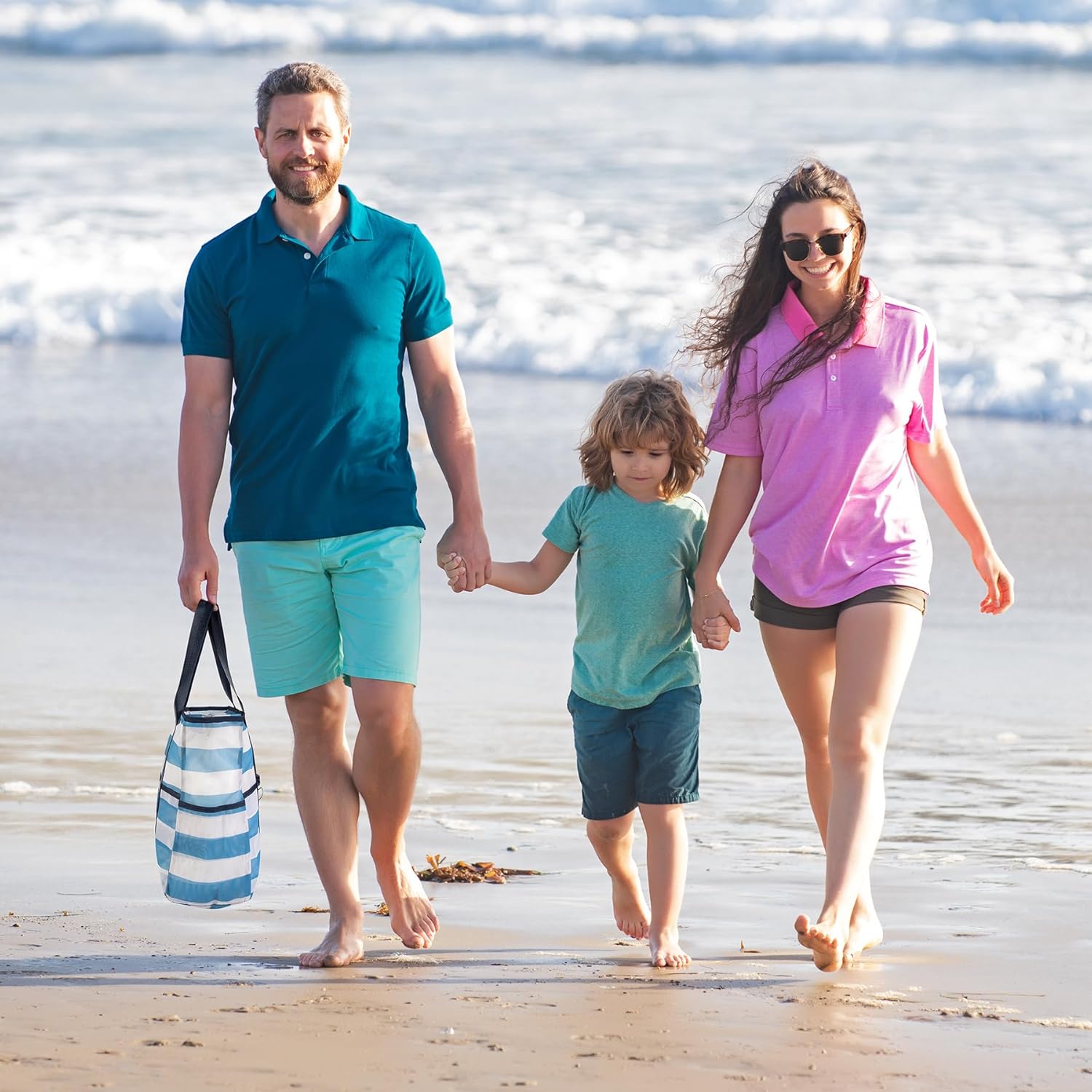 KUAK Mesh Beach Bag, Large Beach Tote with Top Zipper, 9 Pockets, Inner Waterproof Pocket for Family Pool Vacation Essentials - Image 3