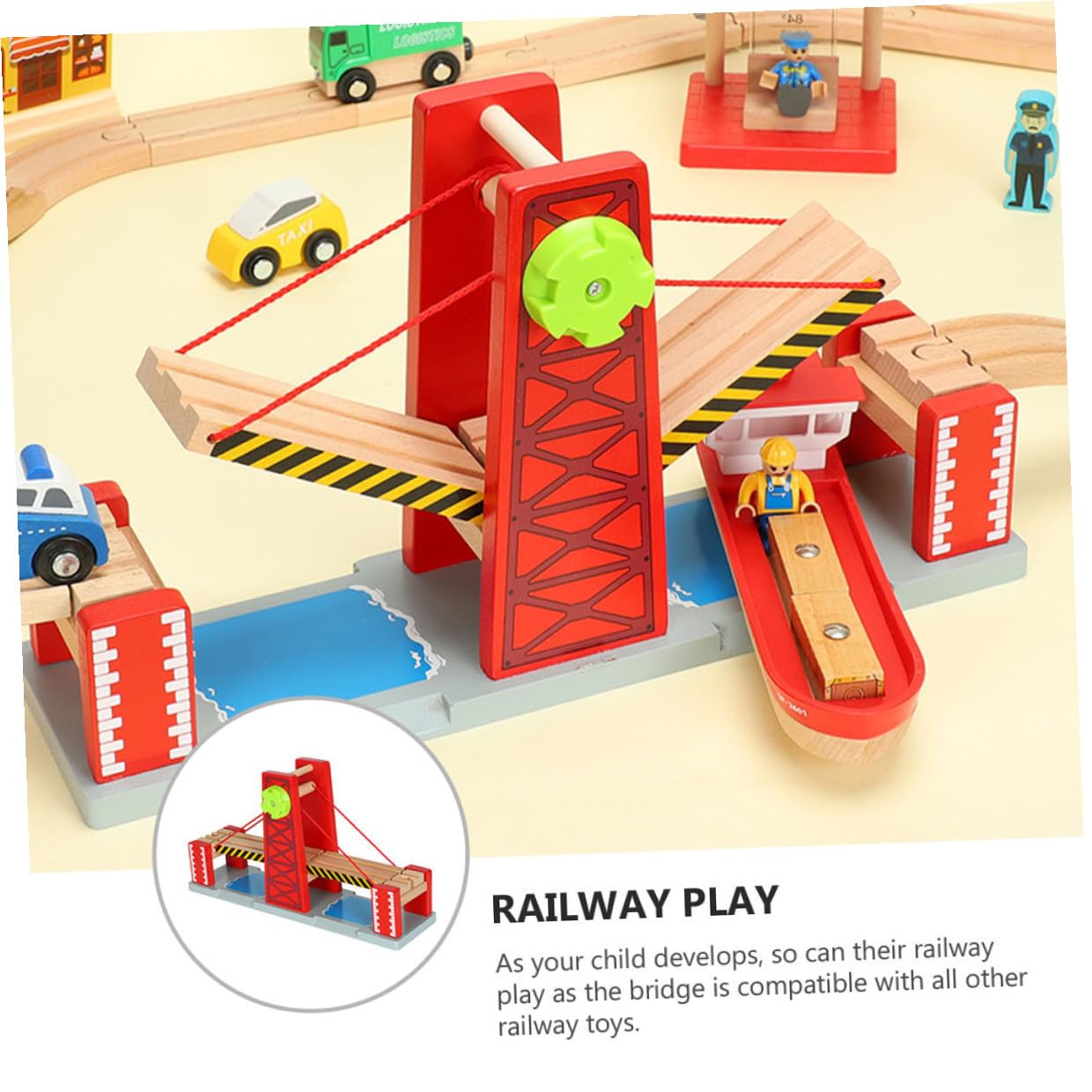 Veemoon Set Ponte Levatoio Ferroviario Giocattolo Rosso in Plastico Legno | Compatibile Tutti gli Altri Binari, Montaggio Semplice, per Stagione Natalizia