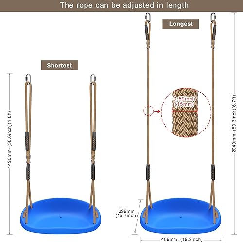 Miniatura 7 de SELEWARE Asiento de columpio resistente para adultos y niños, columpio de árbol con cuerdas a prueba de inclemencias del tiempo, accesorios para A: