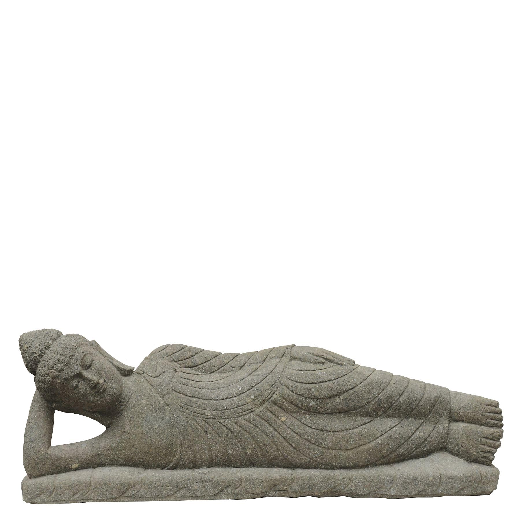 Bouddha couché en pierre de basanite 100 cm symbole de paix intérieure