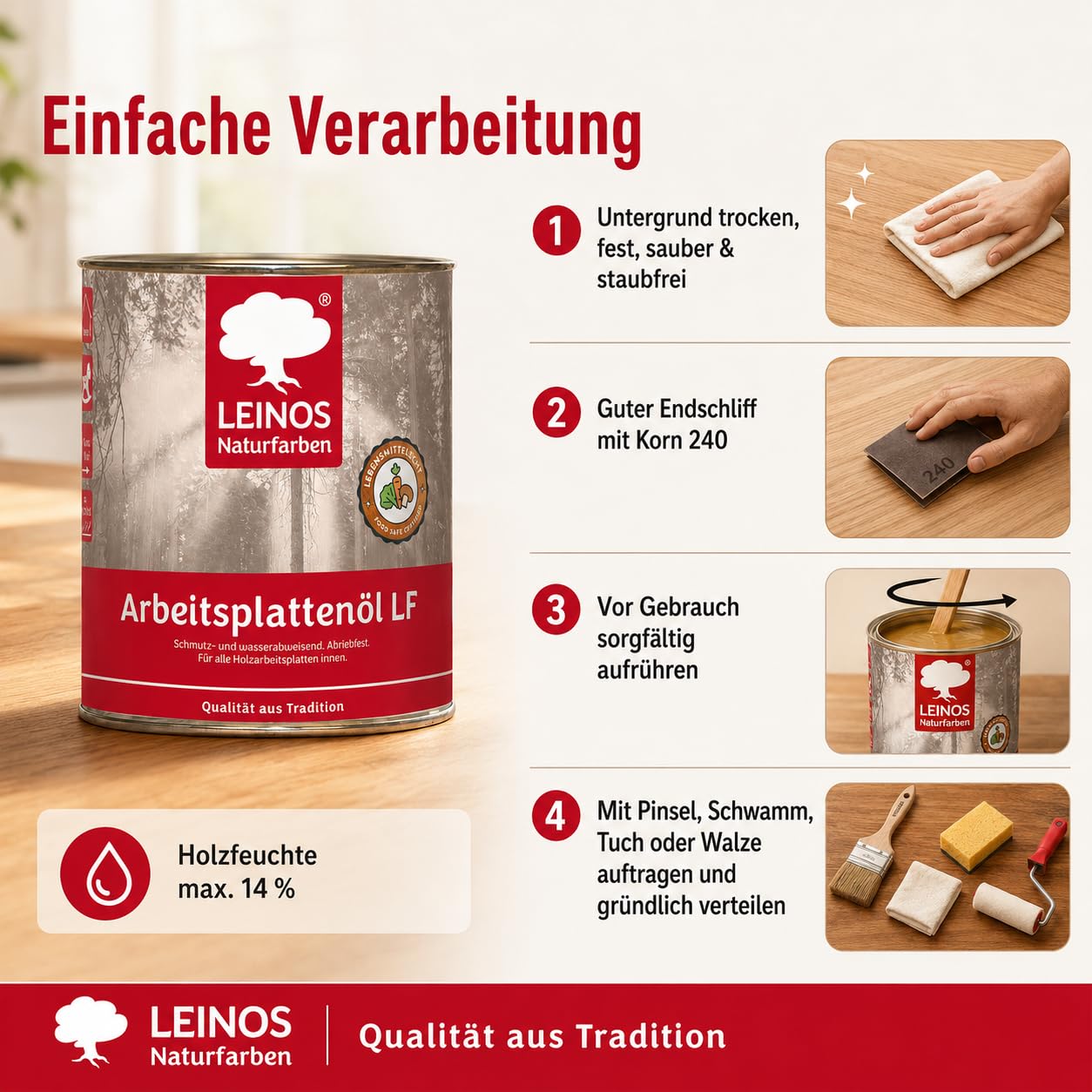 LEINOS Arbeitsplattenöl LF 283 | Holzöl innen Möbel & Bau | 0,75 Liter
