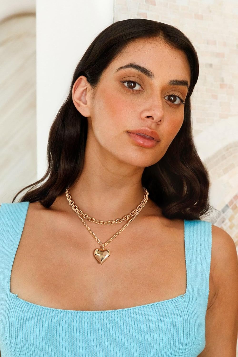 Heart Pendant Necklaces for Women Statement Chunky Chain Necklace Love Heart Charm Choker Necklace - Image 4