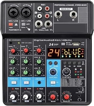 4 Channel Audio Mixer 24 Effects USB PC Playback Record Bluetooth Mixing Console 48V Sound Table Dj Broadcast Karaoke Excellent Sound Effect Reproduction