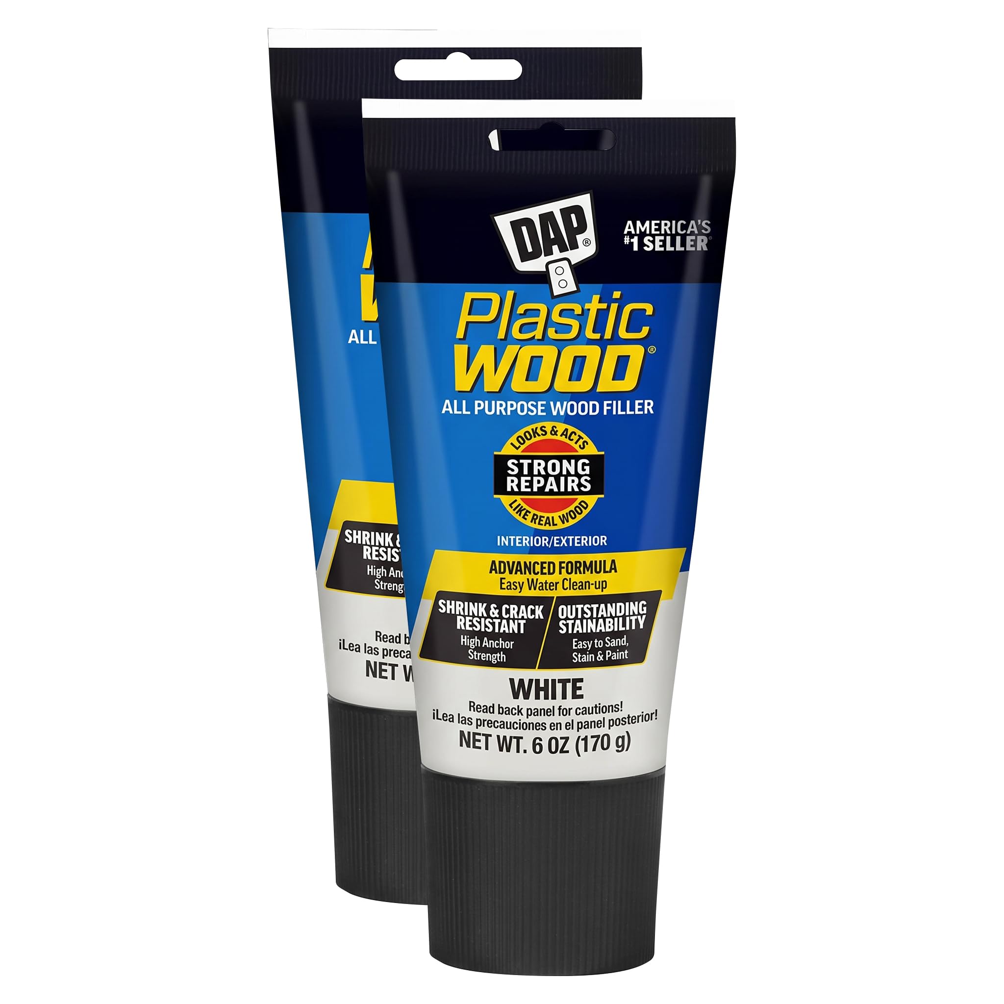 DAP Plastic Wood All Purpose Latex Wood Filler,White,6 Oz - Packaging May Vary,(Pack of 2)