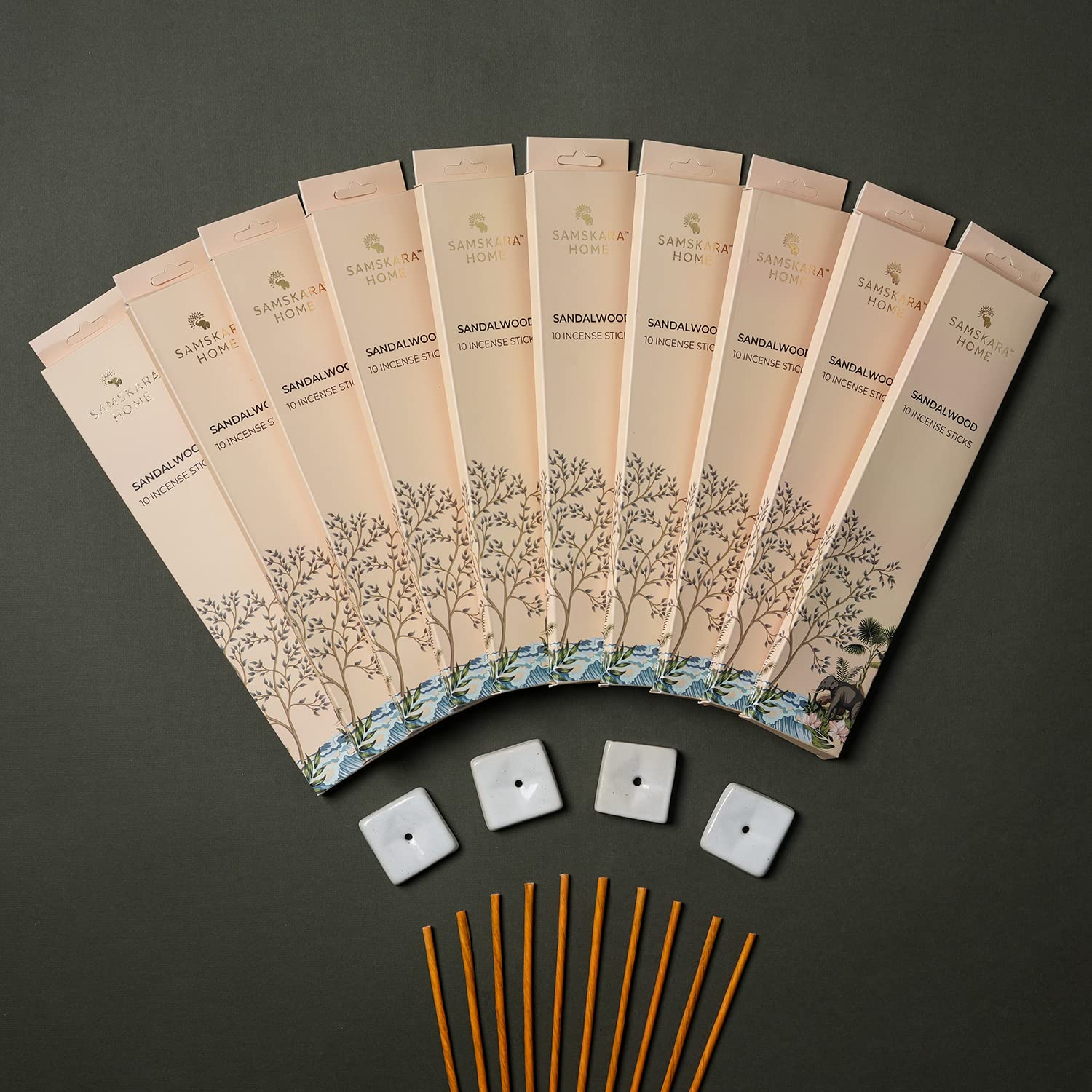 Samskara Sandalwood Agarbatti Combo Pack (Box of 10) |Temple Pooja Agarbatti | Eco Friendly Incense | Highly Scented Indian Incense Sticks|100% Organic - (100pcs/Pack of 10)