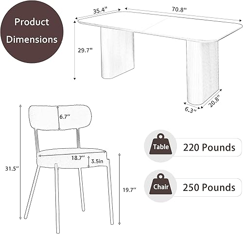 Miniatura 8 de RGZ Juego de mesa de comedor ovalada moderna de 71 pulgadas para 6, mesa de cocina rectangular negra de 7 piezas y 6 sillas tapizadas en oro negro,