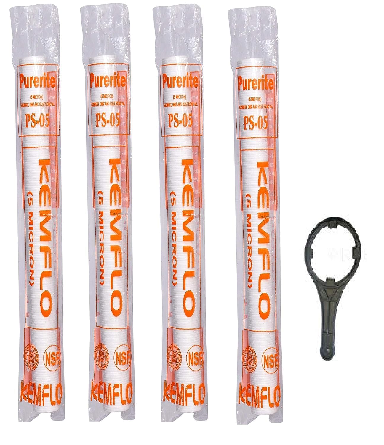 Kemflow Imported 20-inch Grooved Type Spun Filters 5 Micron with Wrench Spanner Key for Comemrial ro 50-100 lph Water Plant Replacement Cartridge- Pack of 4-image-17