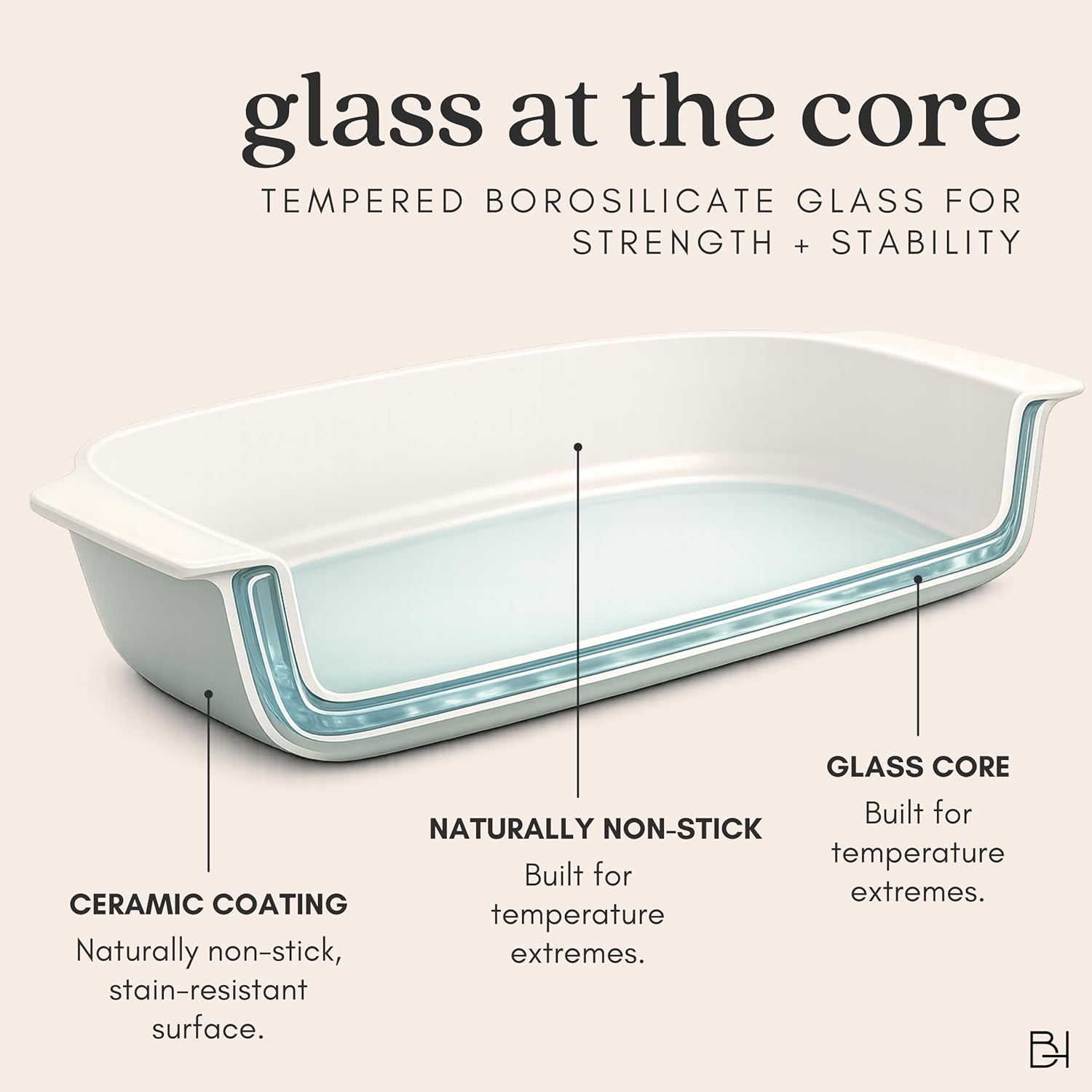 Non-Stick Ceramic Coated Glass 11x9 Baking Pan | Naturally Slick Ceramic Coating | No PTFE, PFOA, PFAS, and BPA | Perfect for Cakes, Brownies, Lasagnas & More [Pine]