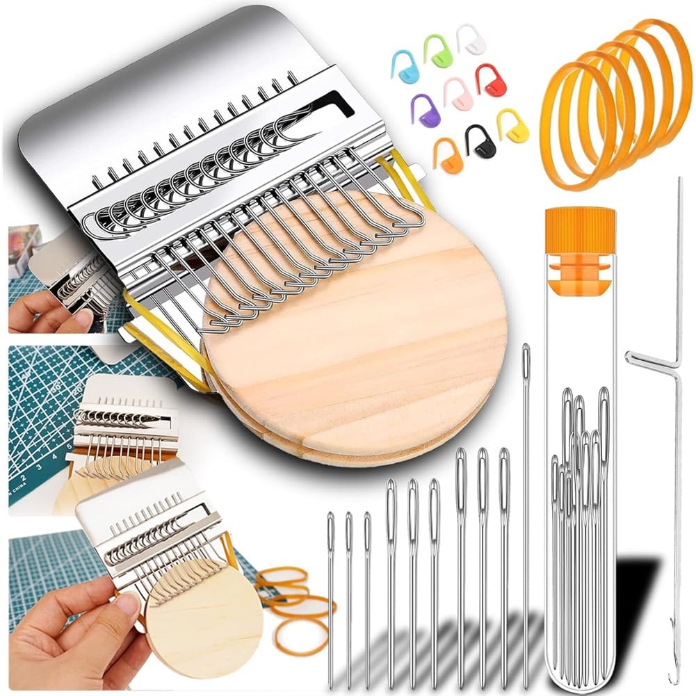 UDSKNV[KSL for DIY Crafts Mending, Speedweve Small Mini Darning Looms, Wooden Looms Speedweve Type Weave Tool Knit Patch Kit