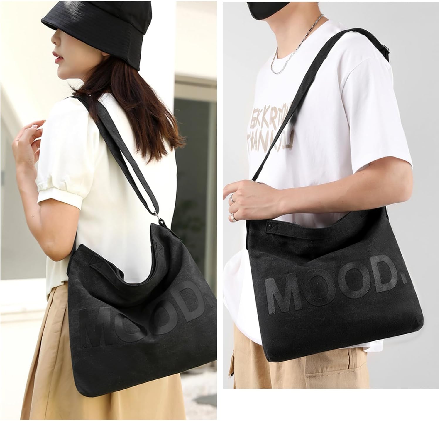 Canvas Tote Bag,Crossbody Shoulder Tote Bag for Women and Men Zipper Messenger Bag Travel Shoulder Bags Handbags - Image 5