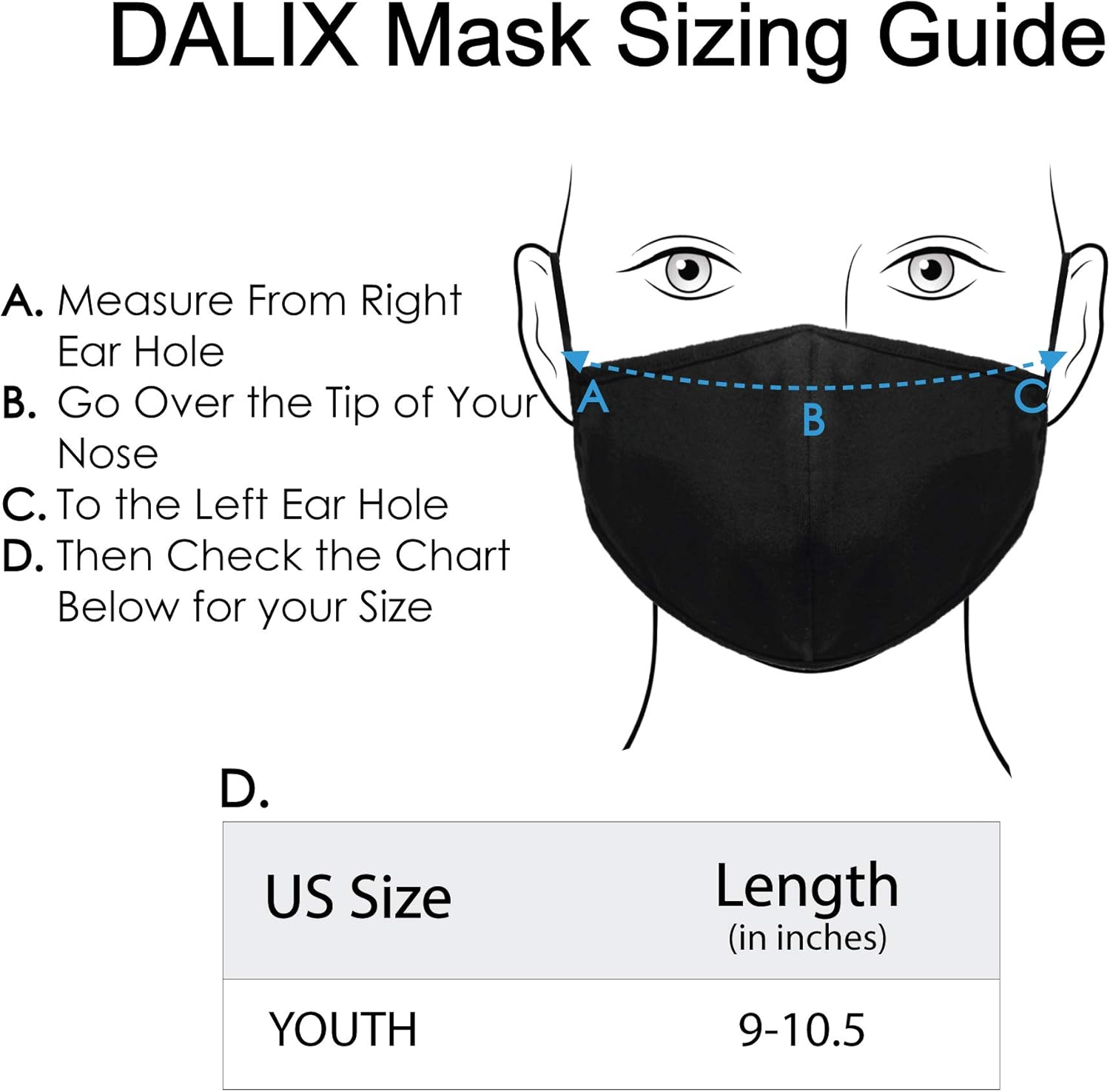 DALIX Youth Face Mask Washable Made in USA - Black XS (10 Pack)