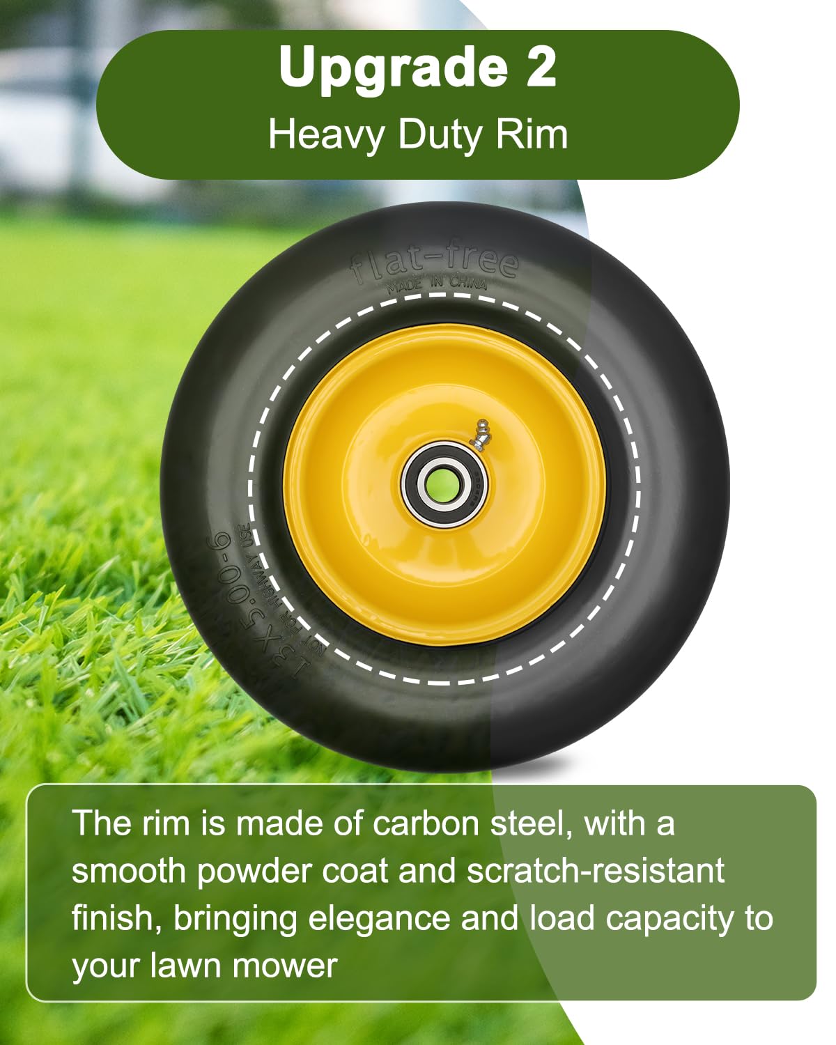 Marathon Flat-Free Lawn Tires On Rims - 13x6.50-6 Size, Pack Of 2 Smooth Tires