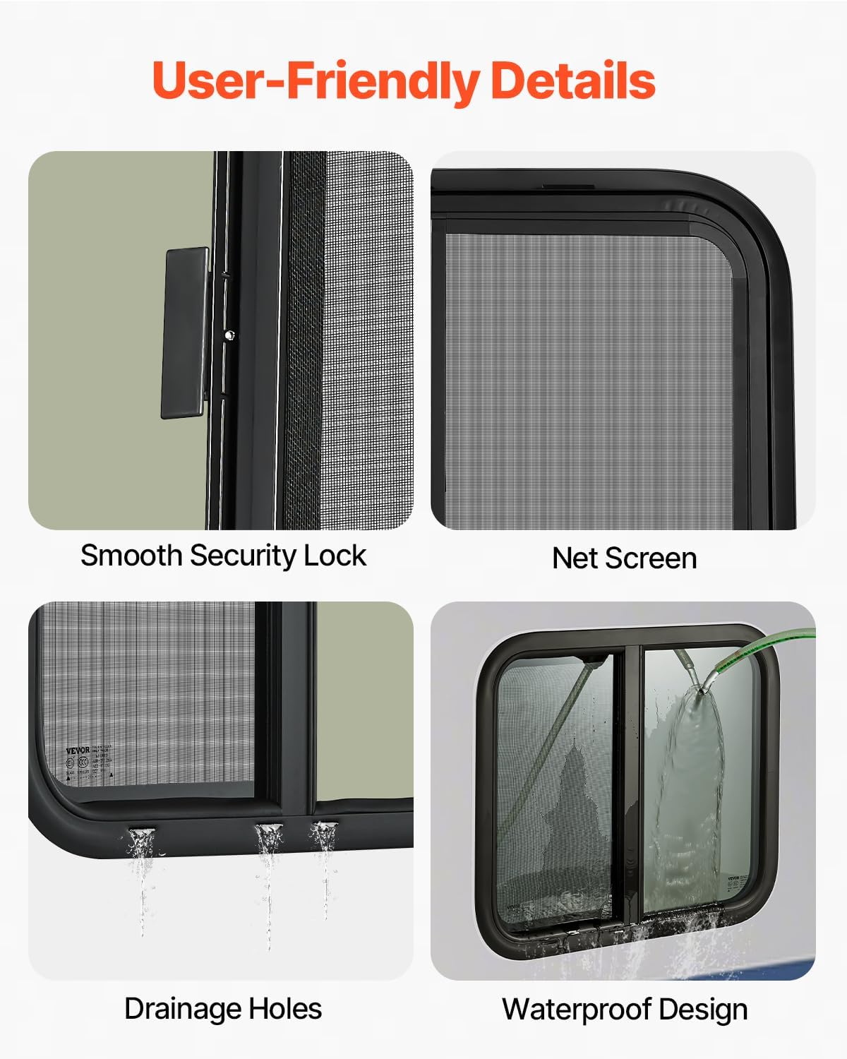 VEVOR Horizontal RV Window, 24" W x 20" H, Tinted, Tempered Glass, Fits 15/16" - 1 3/4" Thickness Walls, DOT Approved