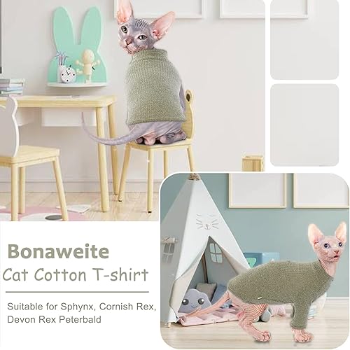Miniatura 6 de Bonaweite - Suéter de cuello alto sin pelo, transpirable, adorable ropa de camisa para gatos, pijama de gato para Sphynx, Cornish Rex, Devon Rex,