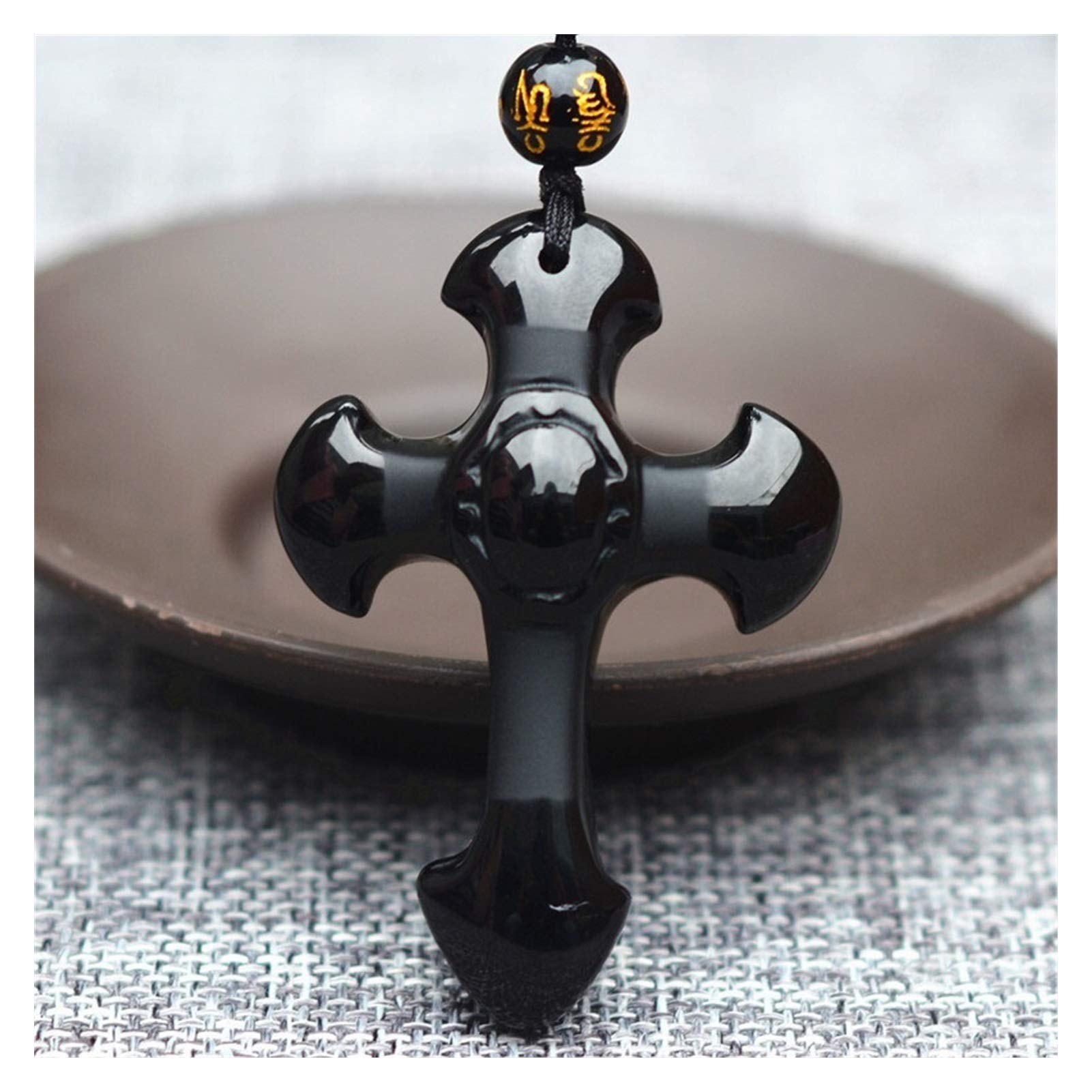 Collier croix obsidienne noire naturelle contre le ternissement des bijoux
