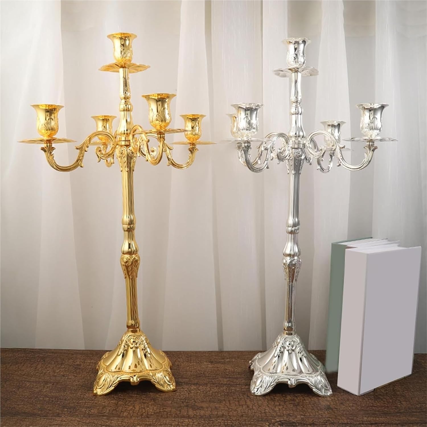 Candelabra - Candle Holder, 5 Arms Candelabra 25.4In Gold Candlestick Holder, for Taper Candles, Candle Holder Stand Table Centerpieces, for Wedding Home Decoration(Brass)