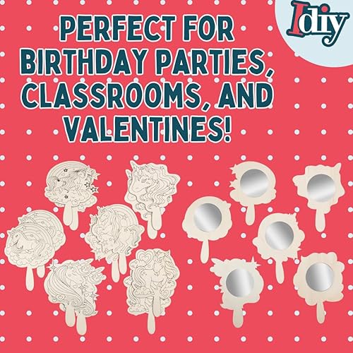 Miniatura 3 de Idiy Pinta tu propio espejo, kits de manualidades para fiestas infantiles (12 espejos de madera de amigos de unicornio con pinturas). Cada kit tiene