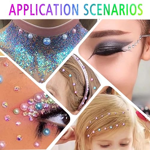 Miniatura 6 de Gemas para la cara de sirena, calcomanías de diamantes de imitación, autoadhesivas, ojos, cuerpo, cara, cristal, AB, maquillaje, perlas, tatuaje,