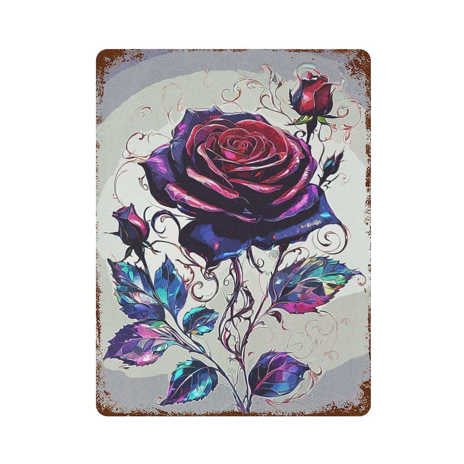 Rose Fantasy Rusty Metal Tin Sign 15.7"x11.8", for Pub, Kitchen And Man Cave Decor, Farmhouse Wall Decor