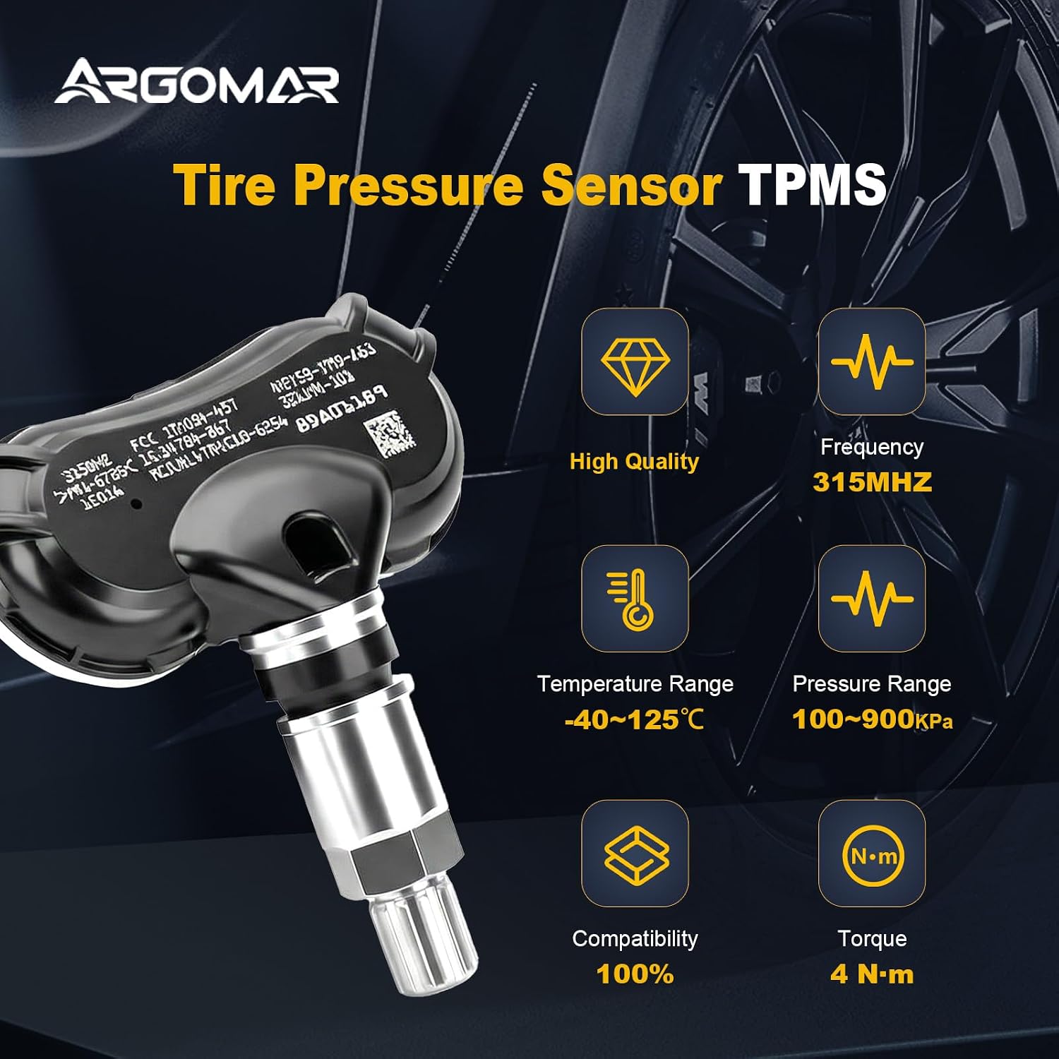 315MHz Tire Pressure Monitoring System (TPMS) Sensor for 08-13 Honda Civic,11-15 CR-Z,09-11 Element,09-14 Fit,10-14 Insight,11-17 Odyssey,Replace 42753SNAA83,42753TR0A81,4PCS