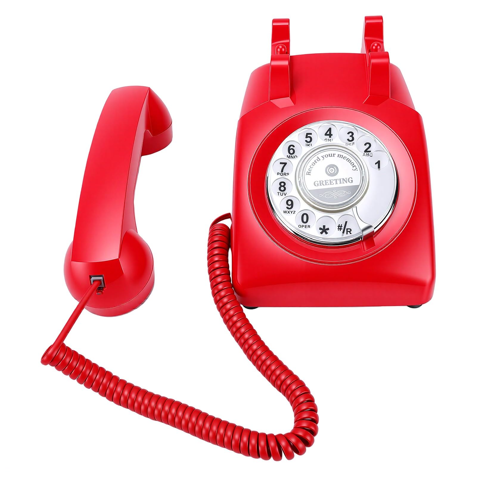 Bewinner Telefono Vintage con Registrazione Vocale Rotante, Libro degli Ospiti con retrò per Eventi Nuziali, Memoria da 8 GB, Registrazione per 120 Ore, Regalo Facile da Usare (Rosso)