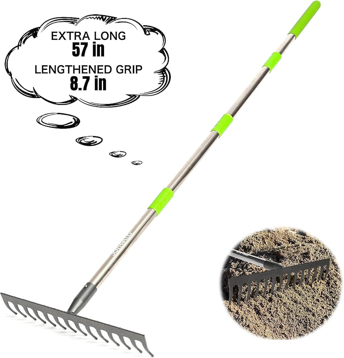 14 Tines Adjustable 30.5-57 Inch Bow Rake, Metal for Gardening | Soil leveling rake, Garden bed prep tool, Landscaping bow rake, Dirt spreader, Grading rake, Mulch rake, Heavy duty rake