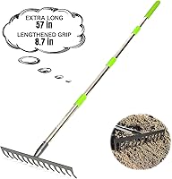 Vista 8 de Joyhalo Rastrillo para hojas ajustable de 65 pulgadas de largo, rastrillo de jardín de 18 pulgadas de ancho con 25 dientes, rastrillos de hojas