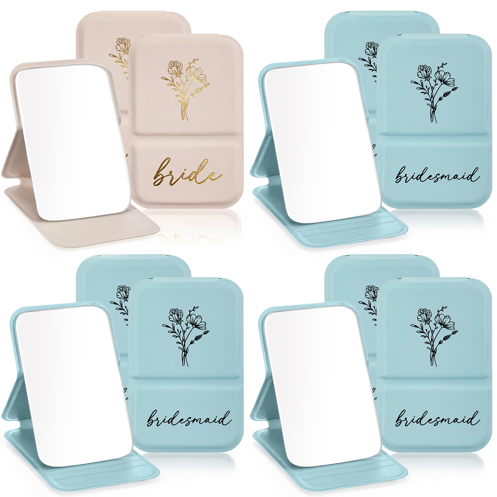Photo 1 of Novabright 8 Pack Bridesmaid Proposal Compact Mirrors, Floral Engraved Folding Makeup Pocket Mirror Set for Women, Bridal Shower Bachelorette Party Wedding Favors Gifts(Blue, White)
