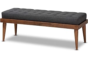 Baxton Studio Mid-Century Modern Upholstered Bench in Charcoal and Walnut