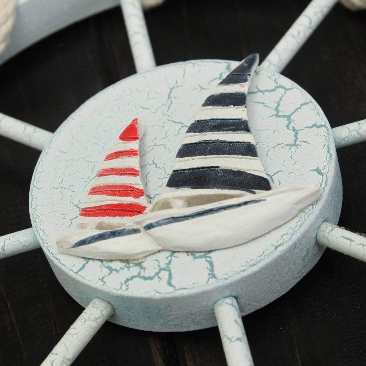 Décor Nautique Roue Bateau Et Ancre En Bois 33cm - Style Maritime Pour Mur, Maison Plage, Cadeau Marin