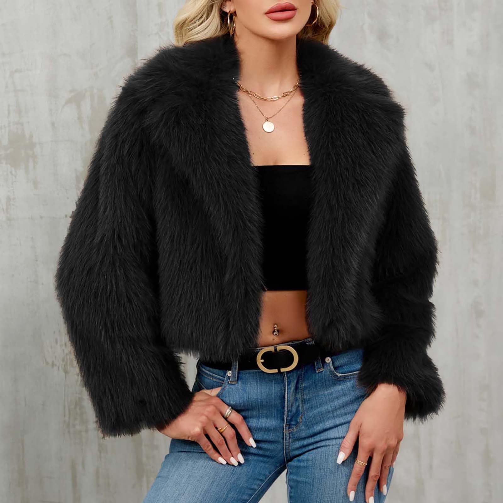 Chaqueta Mujer Invierno de Pelo Sintético Cuello Solapa Abrigo de Lana de Piel Artificial Elegante Chaquetas Manga Larga de Forro Polar de Doble Cara Abrigada y Gruesa Peluche Cárdigan Frente Abierto