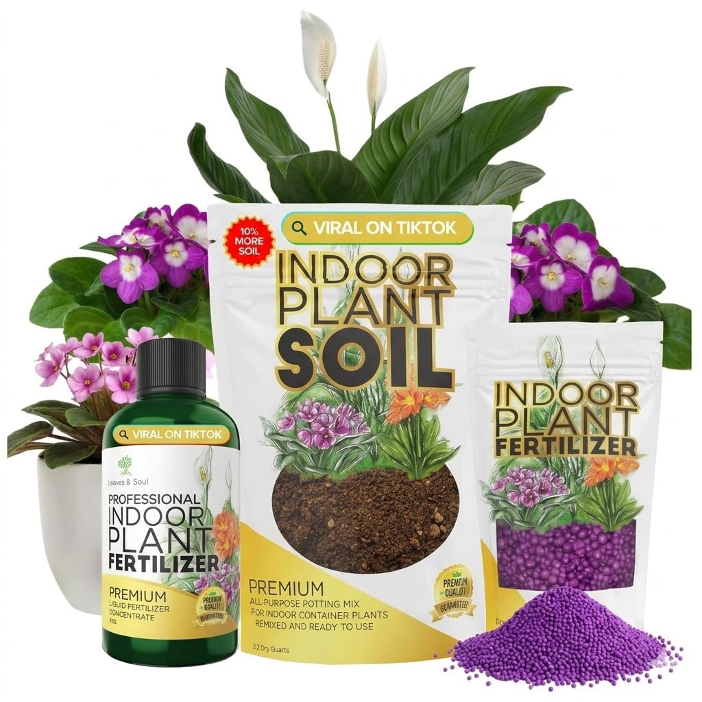 Indoor Plant Care Bundle – 8.2QT Indoor Potting Soil + 8oz Liquid Fertilizer 3-1-2 + Slow Release 18-6-8 Pellets 5.2oz