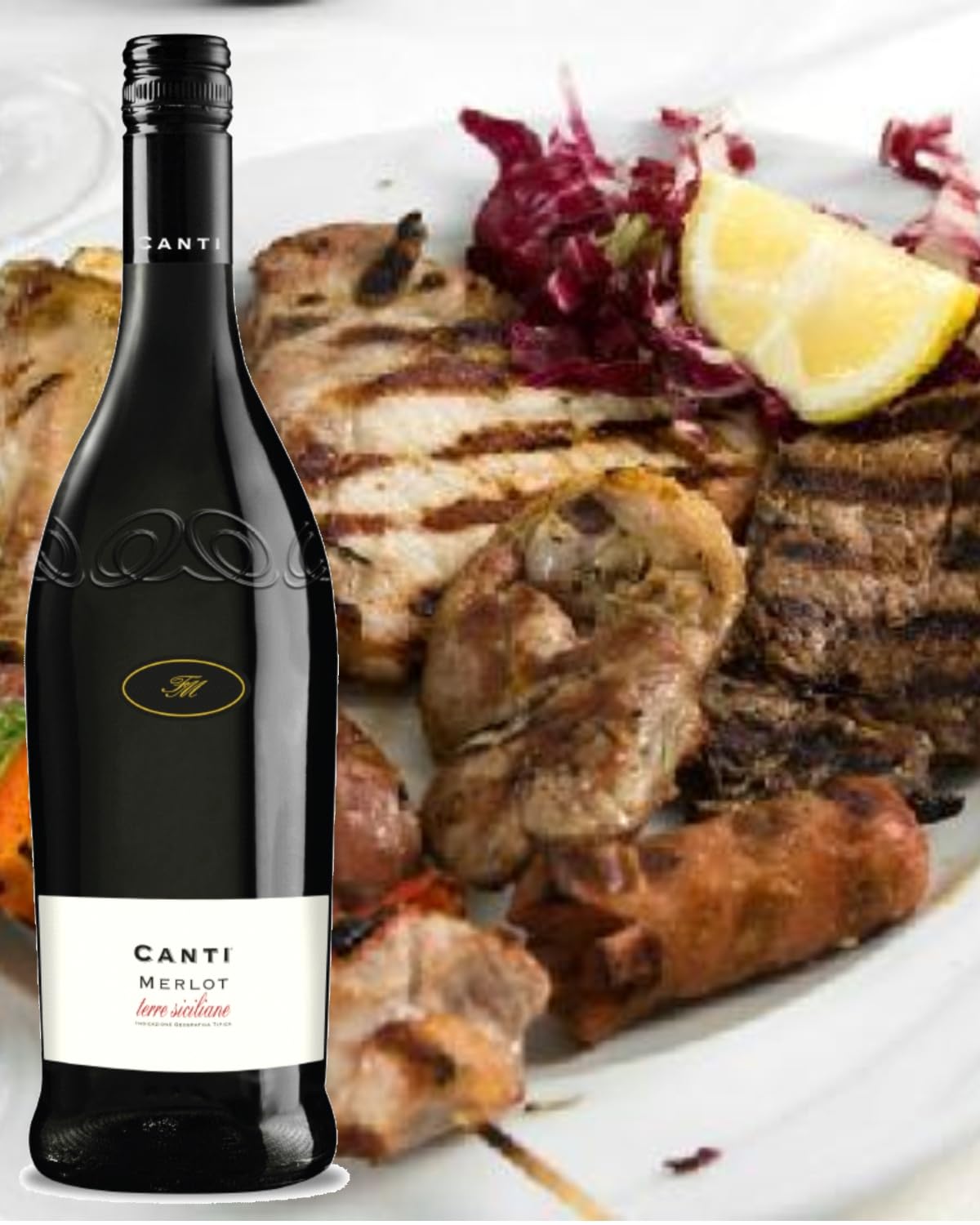Canti - Merlot Terre Siciliane I.G.T., Vin Rouge Italien Sec Sicilien, Saveur Ronde avec un Goût Fruité et des Notes de Chocolat Noir, 6x750 ml