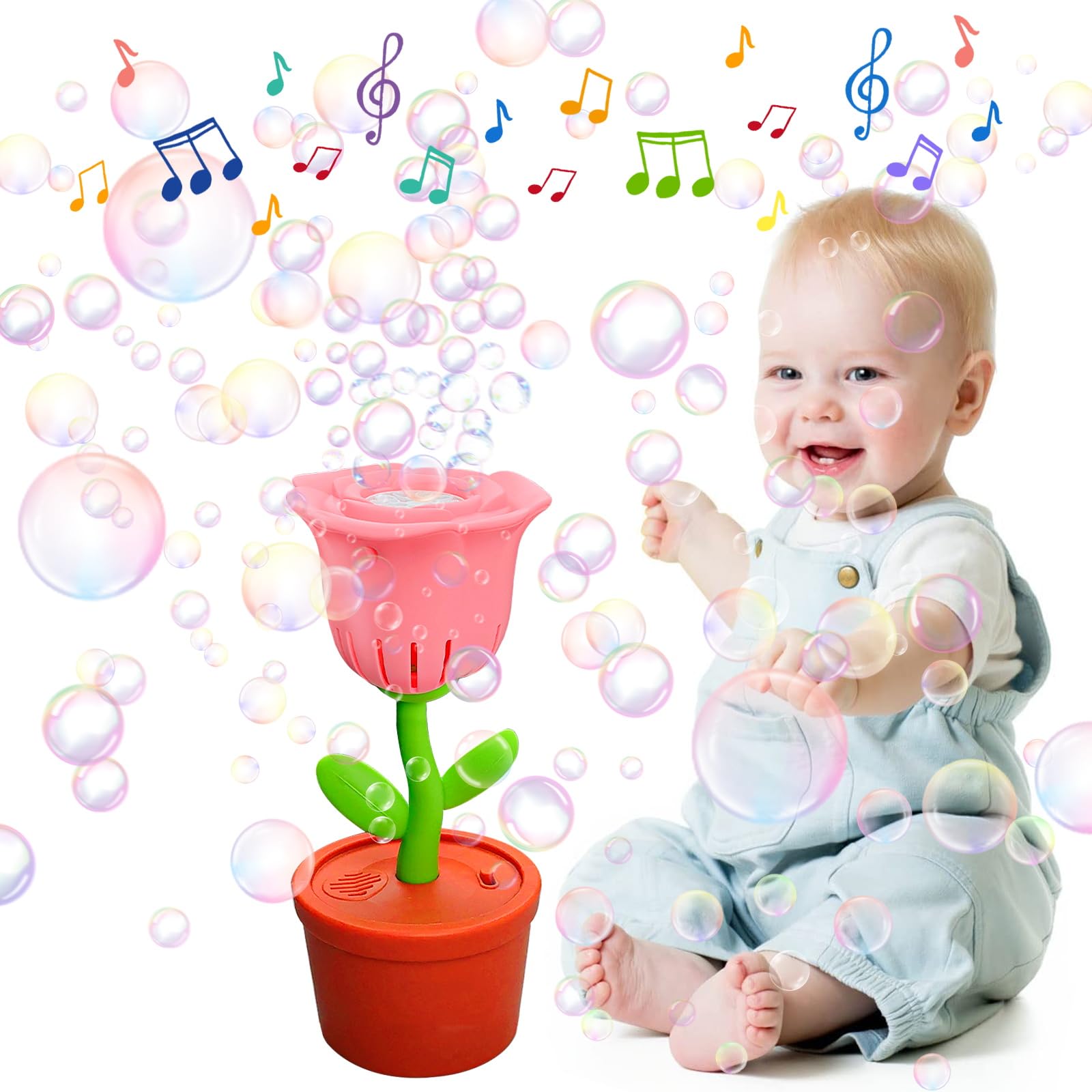 Lukinuo Flower Bubble Machine With Music & Light Automatic Bubble Blower Bubble Maker Toy Bubble Dispenser Toys Rose Bubble Wand for Kids 3+ Birthday Summer Outdoor Party(Bubble Solution Not Include)