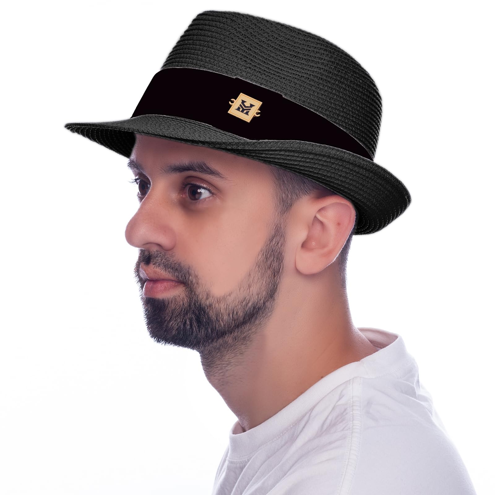 HEYANN Sombrero de Paja Fedora para Mujer, Sombrero de Paja para Hombre sombreroCes panamá Sombrero de Verano para Caballeros(Negro, XL)