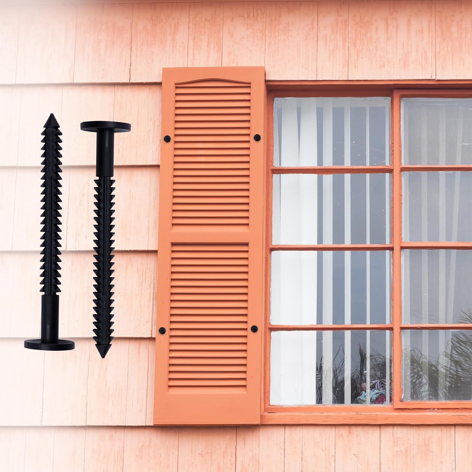 36pcs Vinyl Shutter Fasteners, 3in Black Window Screw Panel Pegs Locks Pins Clips Shutters Spikes Anchor for Exterior Decorative Vinyl Shutter Installation Repair Hardware Accessories Parts