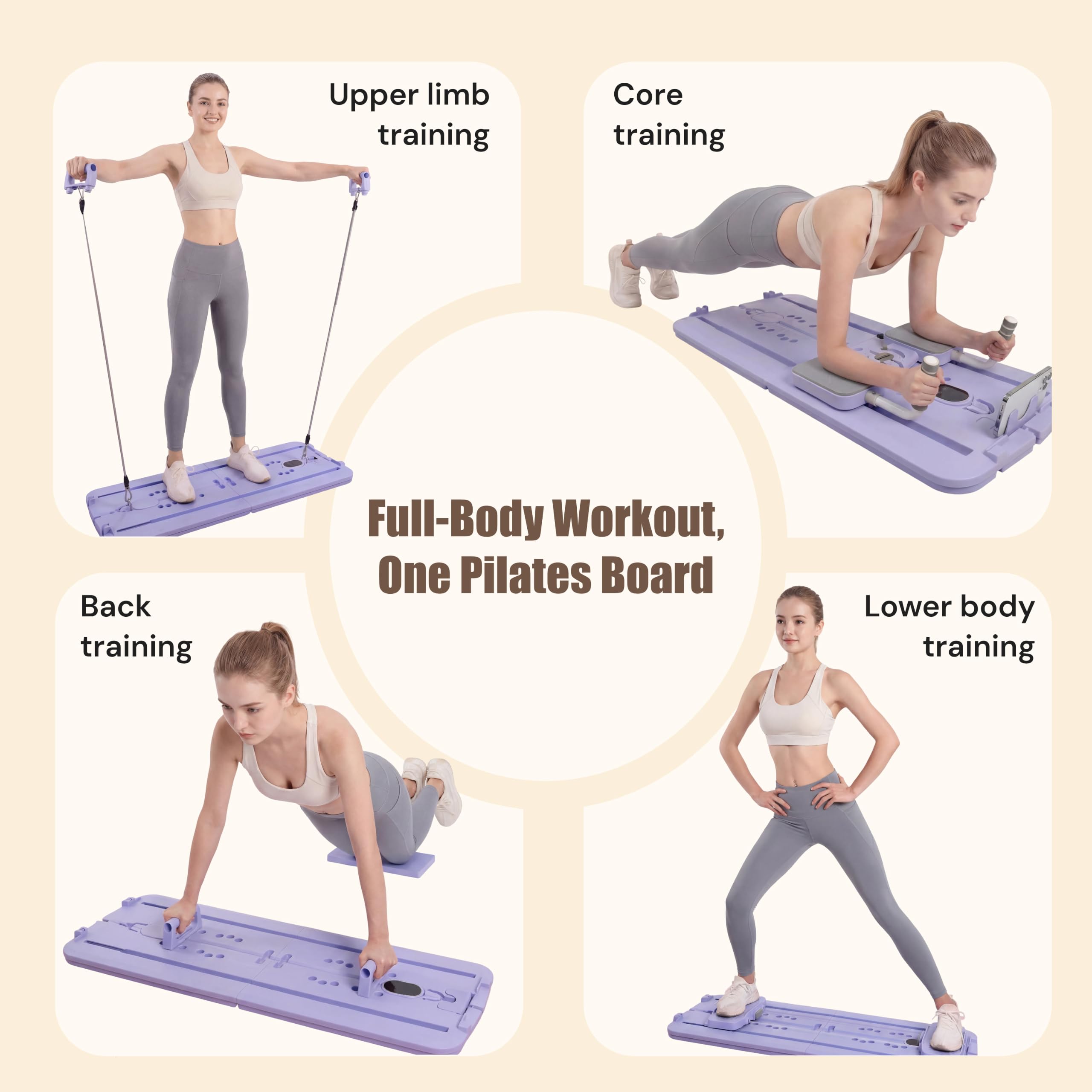 MaxU Pilates Board Reformer, Faltbares Pilates-Brett mit Ski-Modul, 3-stufigen Widerstandsbändern, Zähler für Kalorien/Zeit/Wiederholungen, 450 lbs Tragkraft, Handyhalter, Home Workout