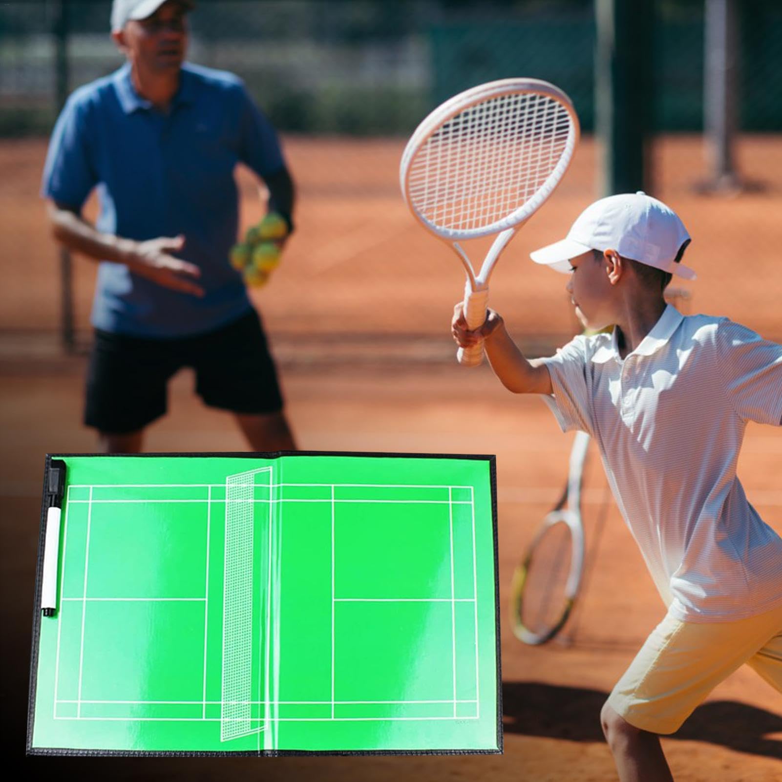 Tennis trocken abwischbares Coaching-Board | Tennis-Strategiebrett | tragbares Coaching-Werkzeug | Trainer-Klemmbrett | Faltbares Markierbrett Tennisbrett Tennis-Zubehör für Strategieplanung