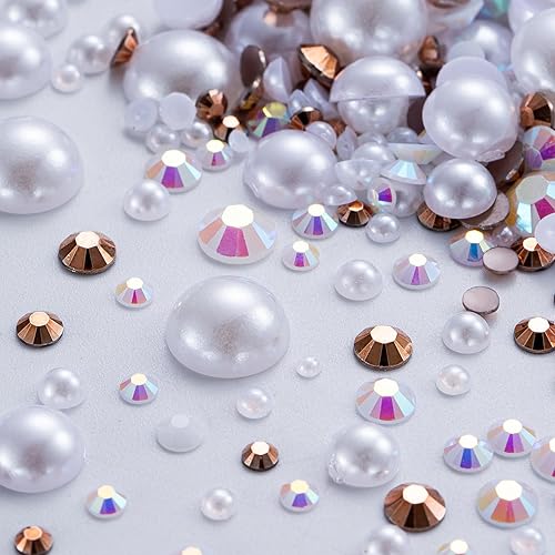 Perlas semicirculares redondas con parte trasera plana de 2.12 oz y diamantes de imitación de resina de 1.06 oz (3 a 0.394 in) para manualidades,