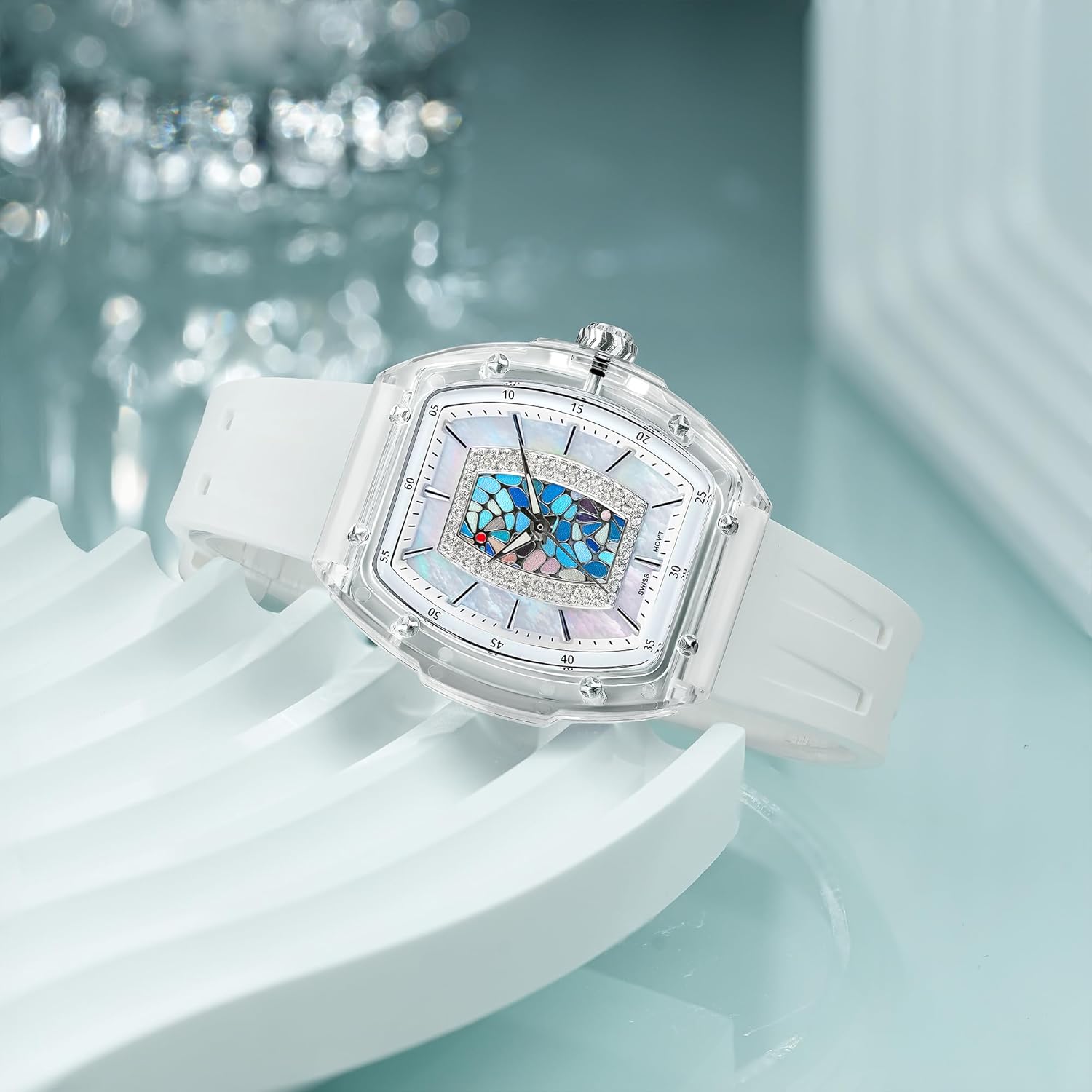 TSAR BOMBA Watches for Women Ladies Sapphire Glass Swiss Quartz Movement Wrist Watches with Fluorine Rubber Classic Tonneau Design Luminous 30M Waterproof Beautiful Gifts for Women