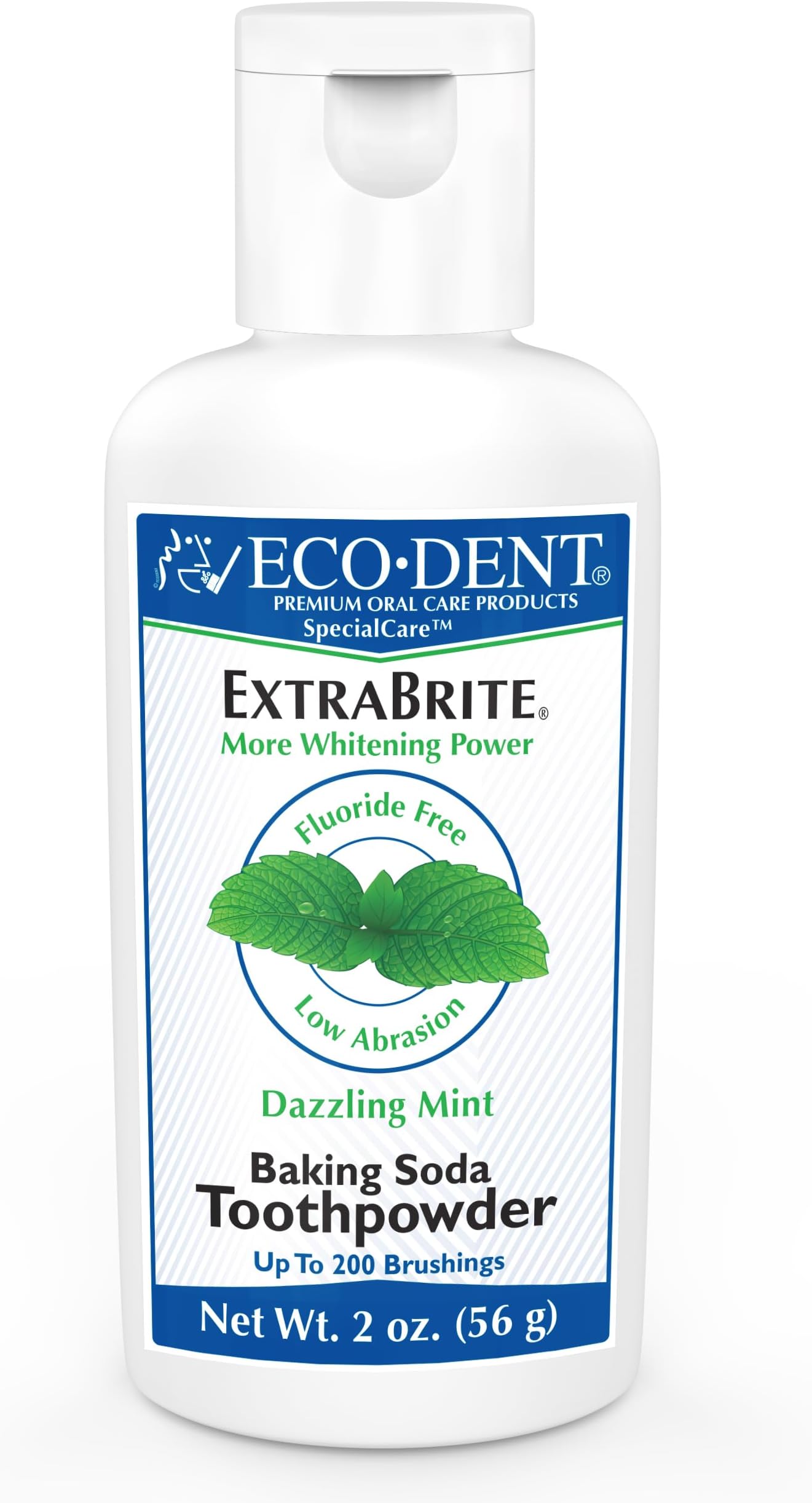 Eco-Dent ExtraBrite Baking Soda Tooth Powder, Mint – SLS & Fluoride-Free Toothpaste Powder with Oxidizing Calcium Peroxide, Whitening Toothpaste Alternative + DailyRinse Single-Use Pack