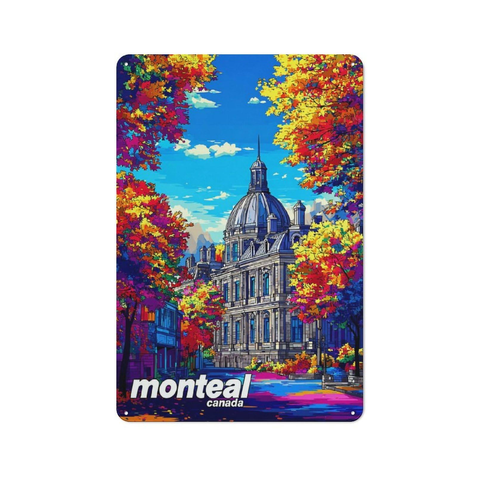 Junmoney Montreal's Vibrant Autumn Charm Retro Metal Sign 30X20cm, Garage Style Shed Wall Plaque For Garage, Hobby Room, Office Or Man Cave