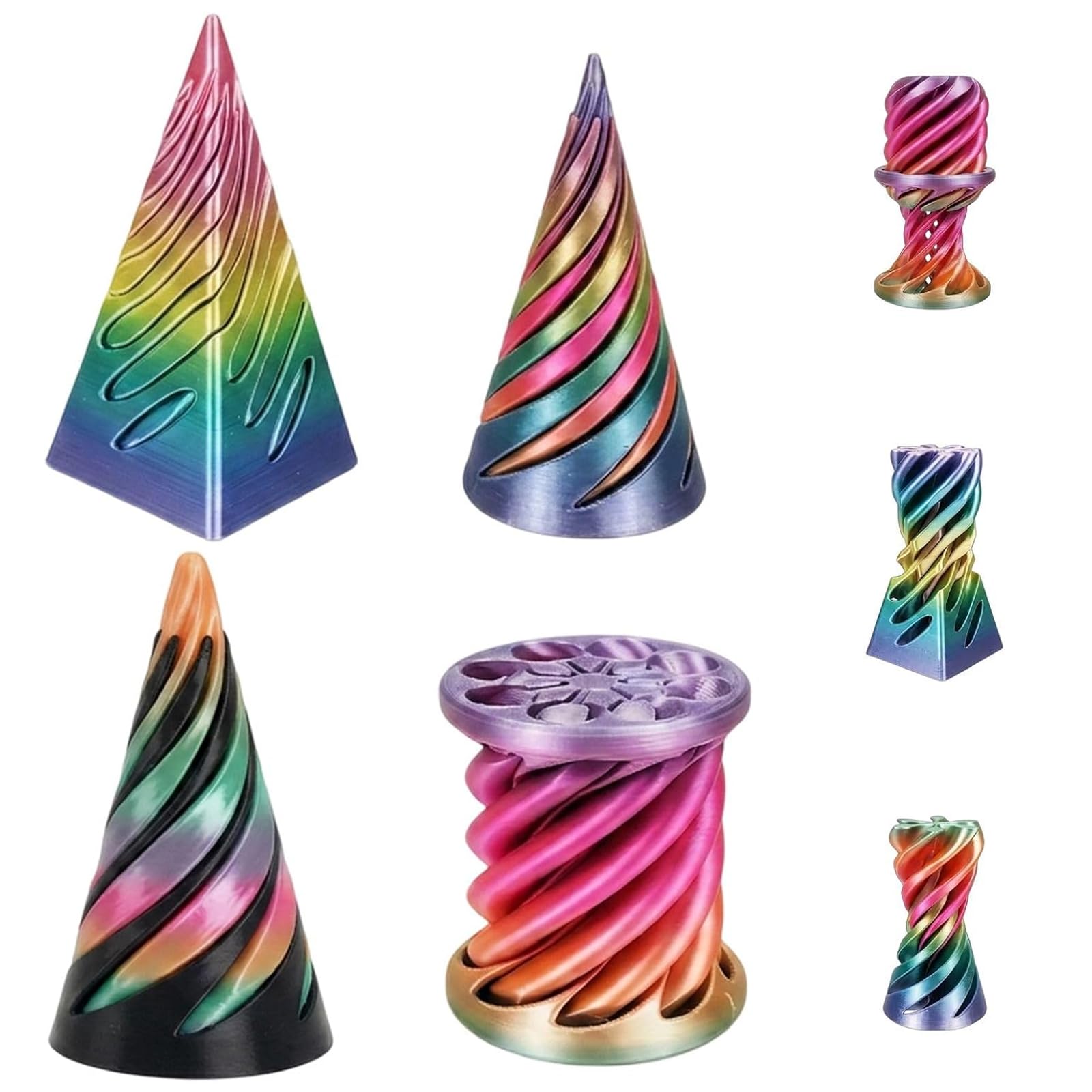 GETFACAI 4 PCS 3D Printed Fidget Toy, Spiral Cone Desktop Decoration for Office, Home and Travel, Portable Focus Support Tool for Daily Use