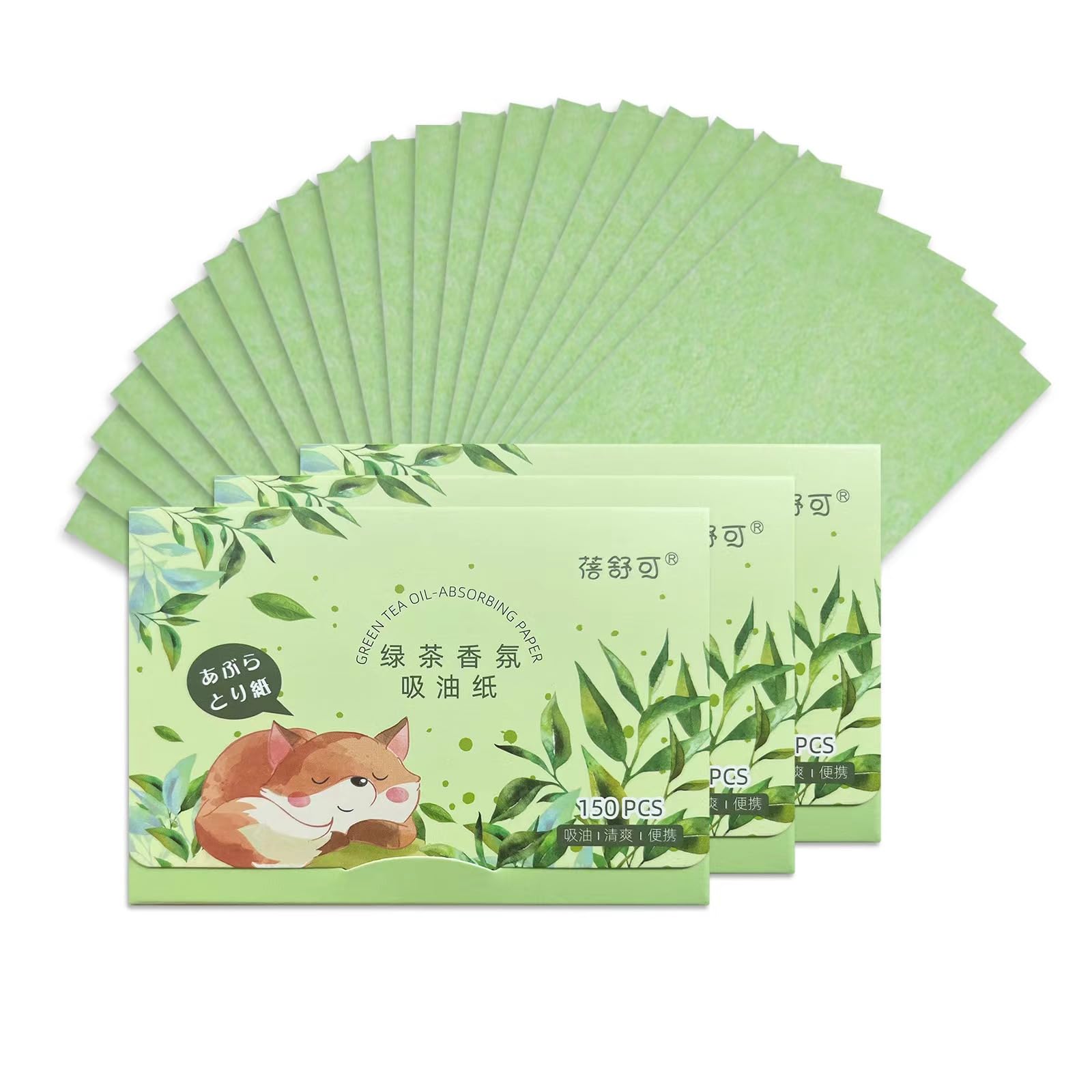 450 Pezzi Carta Assorbente Olio, Naturale Face Oil Blotting Paper Sheets, Viso Fogli Assorbenti per Olio, Salviette Assorbi Sebo, per Cura Della Pelle Grassa, Verde