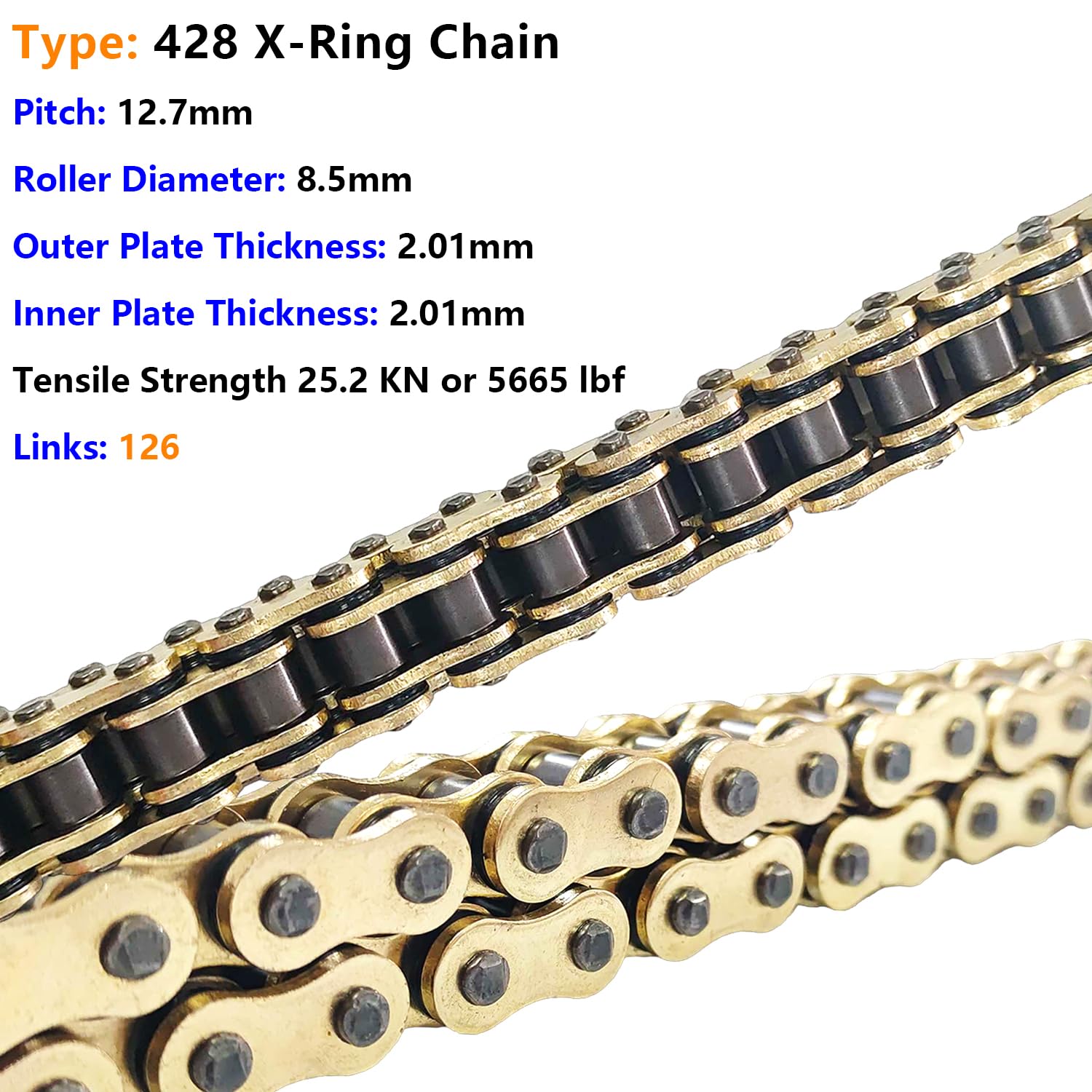 428 X-Ring Chain 126 Links with Connecting Master Link for 125cc 150cc 200cc 250cc Motorcycle Street Cars Off-Road Scooters